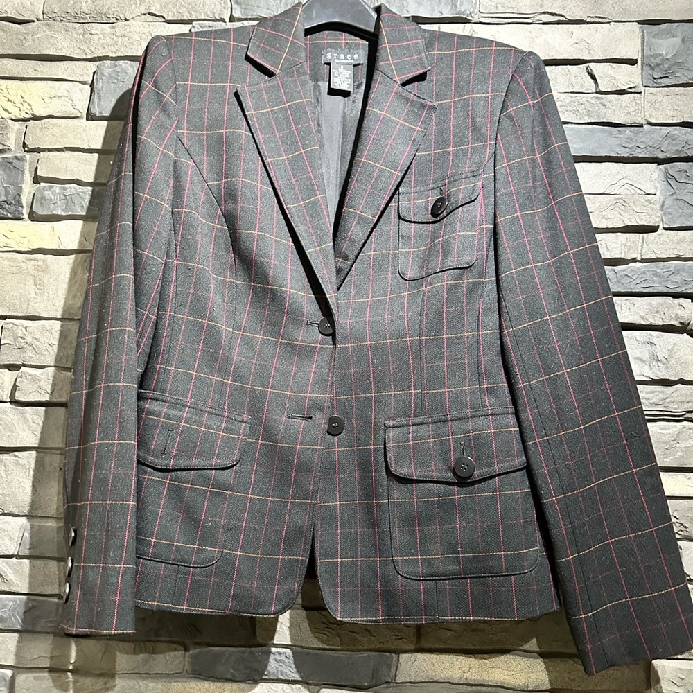 Gray and Red Plaid Blazer